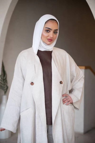 عباية بخام لينن الطبيعي باللون البيج C:J1034